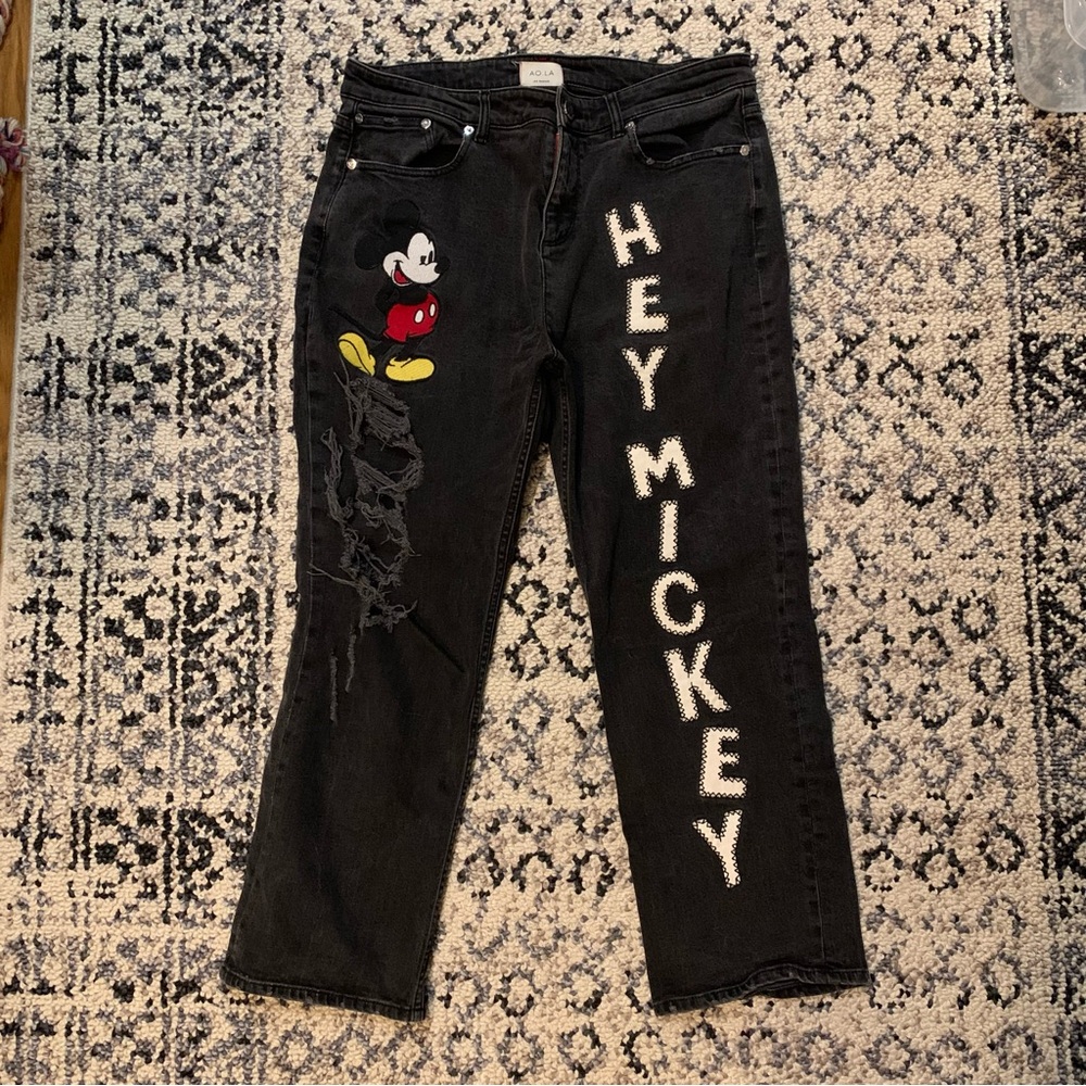 Alice + Olivia jeans Disney Mickey Embellished Black